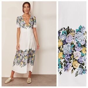 NWT Free People Jaimie Ivory Floral Surplice Midi Wrap Dress
